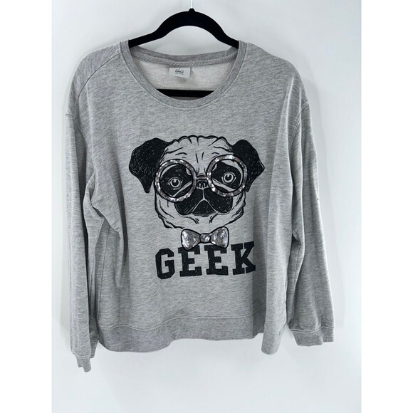 Only Our Story Tops - Women's Only Our Story Gray Geeked Graffic Sweatshirt Size L
